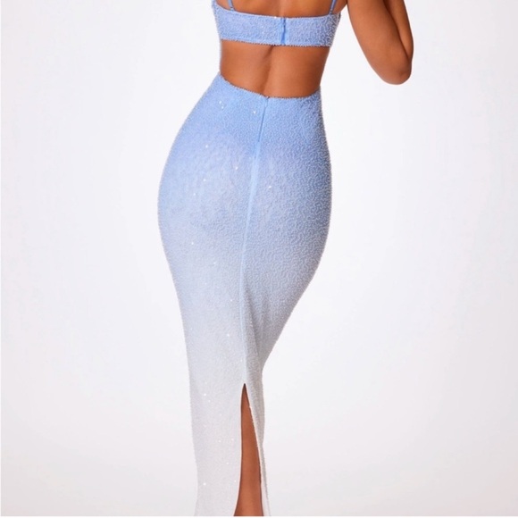 Oh Polly Monte Carlo Embellished Cowl neck Blue to White Ombre Dress - Picture 2 of 4